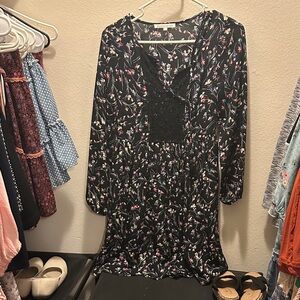 Daniel Rainn Black Floral Long Sleeve Dress